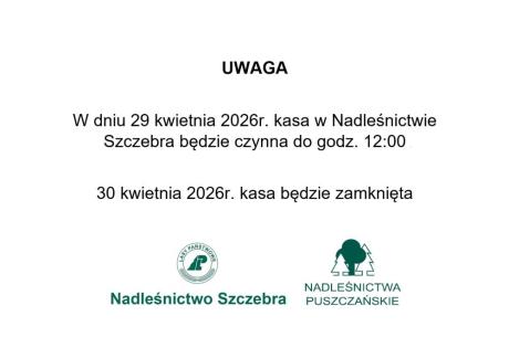Informacja dotycząca godzin otwarcia kasy w dniach 29-30.04.2026